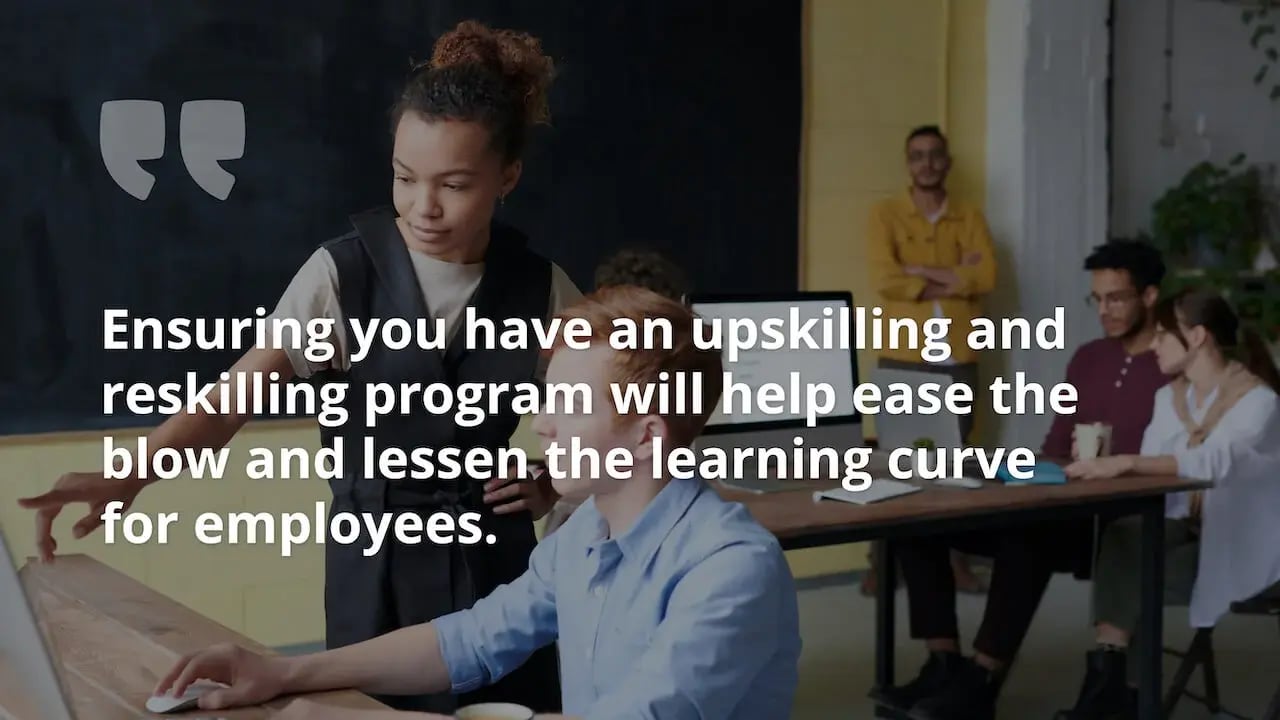 Quote on background of woman leader pointing out something to employee