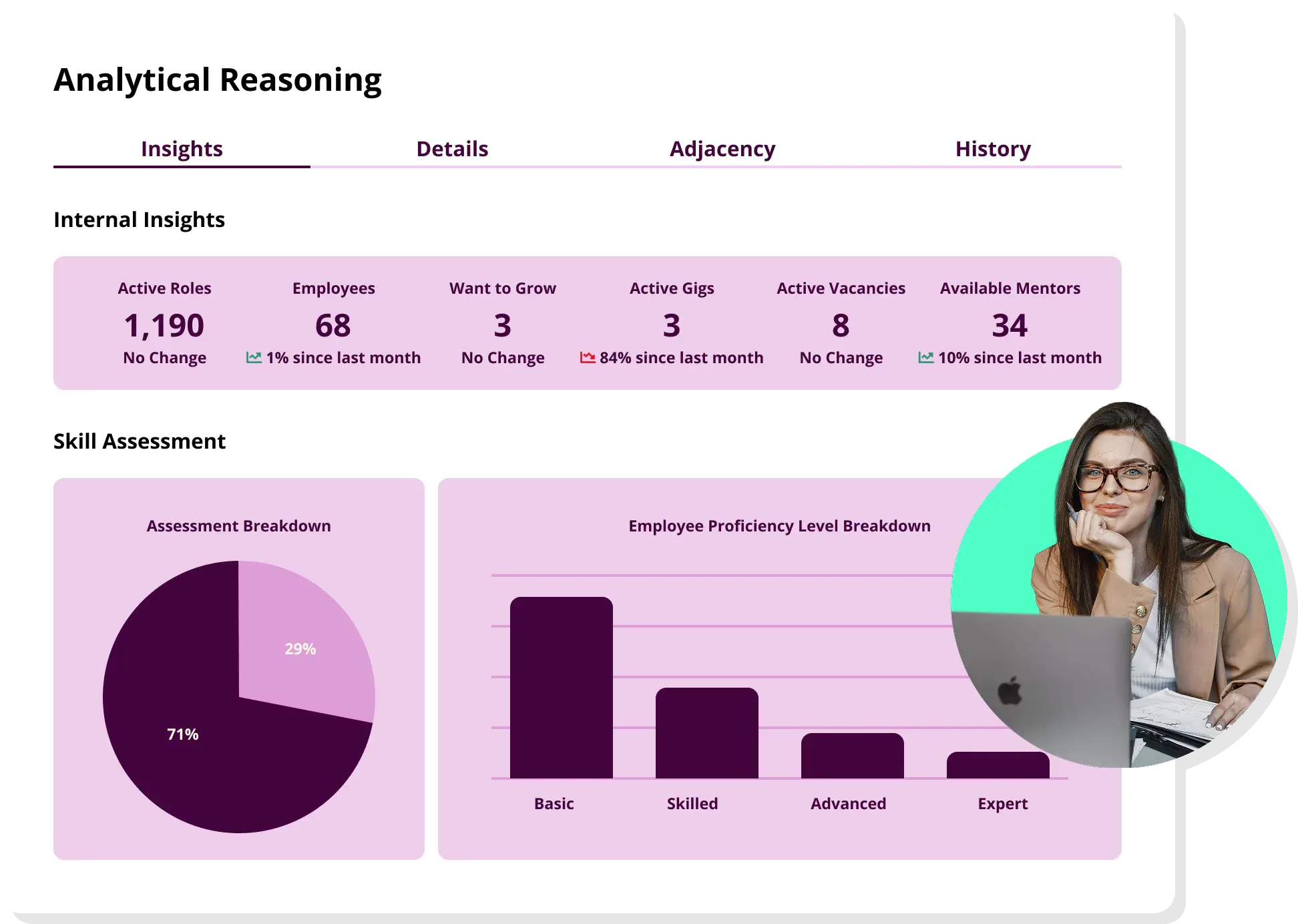 Fuel50 skills inventory listing skills, skill types, employee counts, demand, and job posting trends