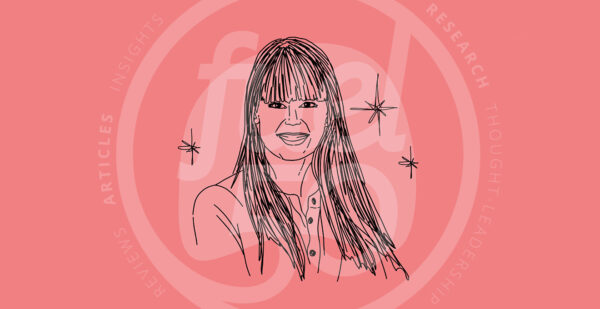 Jo Mills Drawn Line Caricature on Pink Background