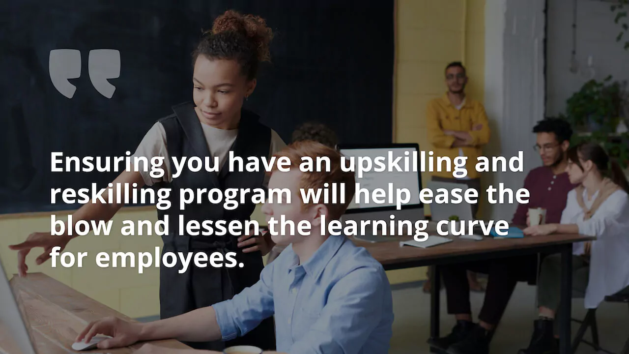 Quote on background of woman leader pointing out something to employee